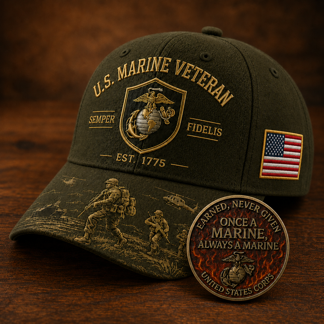 U.S. Marine Veteran Semper Fidelis Commemorative Cap ๐ Free Honor Coin With Every Cap Purchase