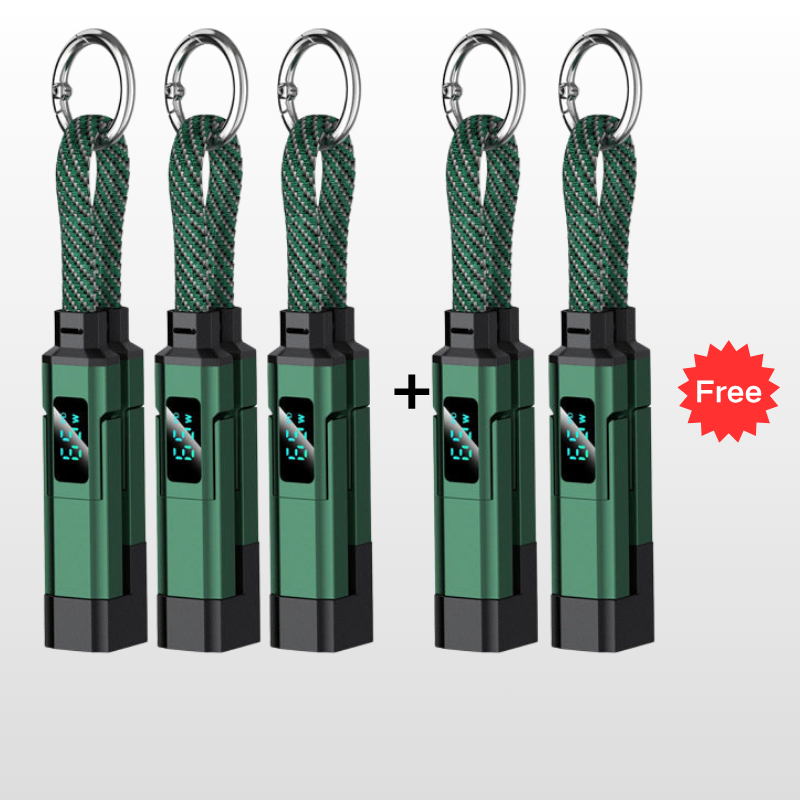 ๐ 4-in-1 Charging Cable with Digital Display & Keychain โ Fast-Charging, Kink-Resistant & Compact
