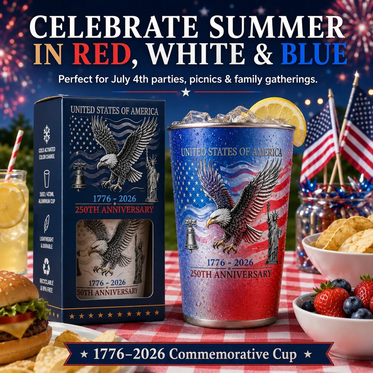 ๐ฆ
Pour Ice-Cold Beer | USA 250th Anniversary Color Changing Cup ๐