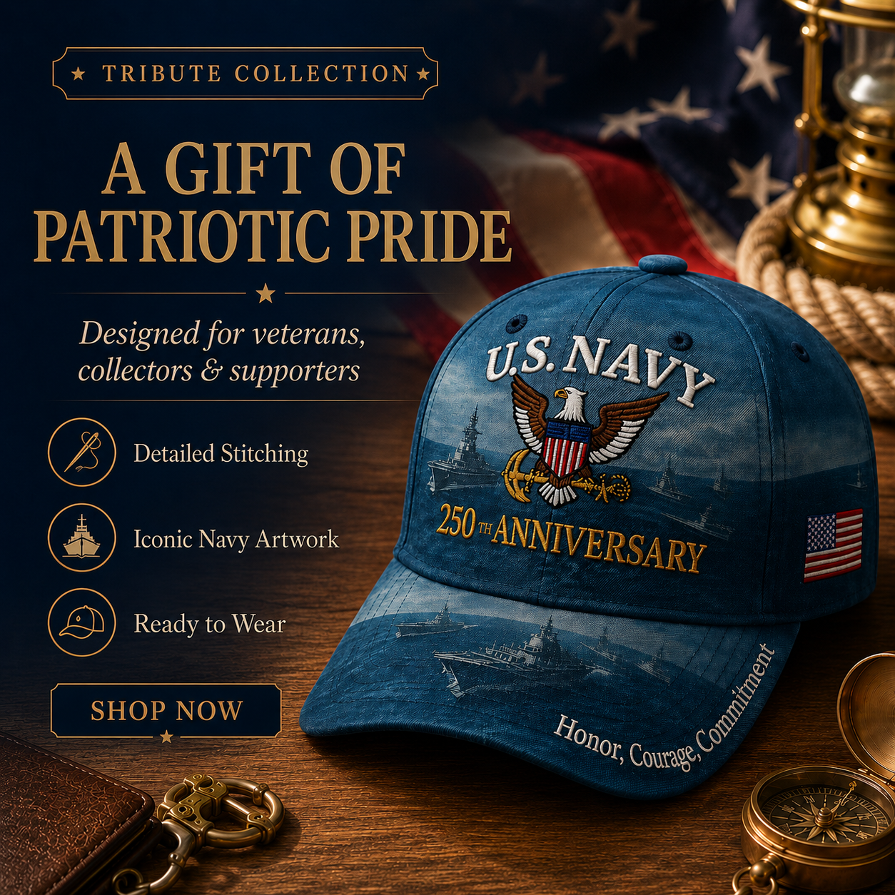 🔥 Father’s Day Sale - ❤️ U.S. Navy 250th Anniversary Commemorative Embroidered Cap 🇺🇸
