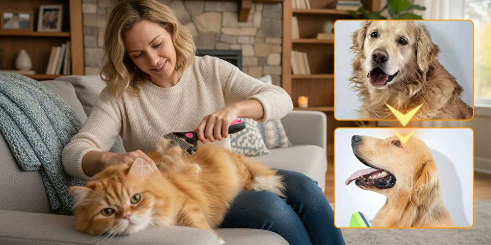 Professional Double-Sided Pet Grooming Rake ✨ Undercoat Deshedding Tool for Dogs & Cats 🐶🐱