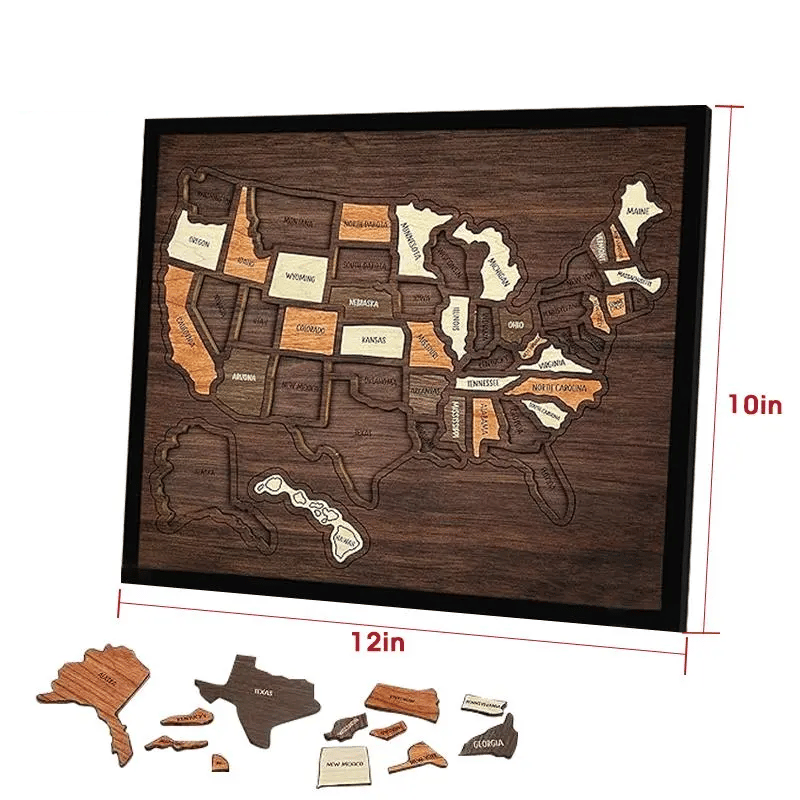 🔥Last Day 49% OFF - 🇺🇸 Wooden USA Travel Map Puzzle🧩