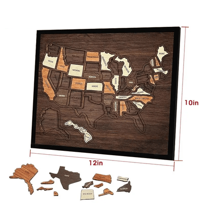 🔥Last Day 49% OFF - 🇺🇸 Wooden USA Travel Map Puzzle🧩