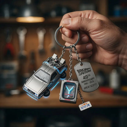 🔥Back to the Future 40th Anniversary Keychain | Zinc Alloy | Glow-in-the-Dark Flux Capacitor & DeLorean Charms