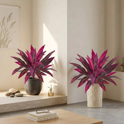 2Pcs Large Artificial Boston Fern & Dragon’s Blood Tree Plants | Vibrant Pink Purple Faux Plants for Garden Patio Balcony Decor 🌼