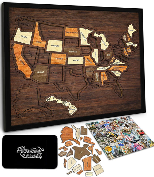 🔥Last Day 49% OFF - 🇺🇸 Wooden USA Travel Map Puzzle🧩
