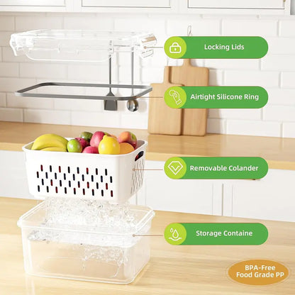 BPA-Free-Double DrainerFruit & Vegetable Storage Box,,Kitchen Accessories Storage Organizer, Household Essentials Durable