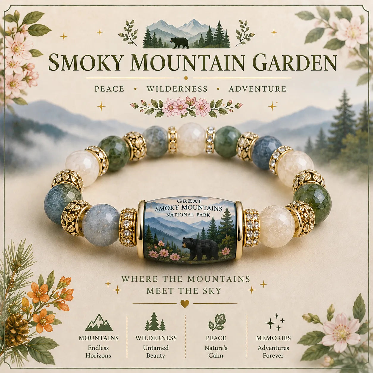 🌲 Great Smoky Mountains Garden Bracelet 🌿 | Peace • Wilderness • Healing Energy