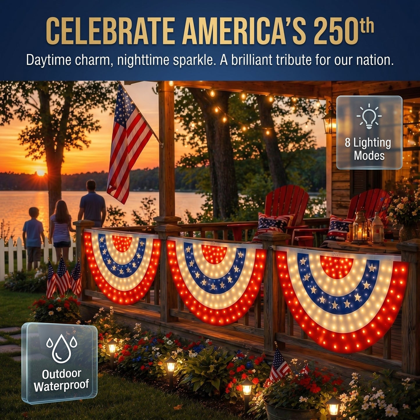 🔥2️⃣5️⃣0️⃣ Hot Sale - 3 x 6 Ft LED Patriotic Bunting Banner for America’s 250th