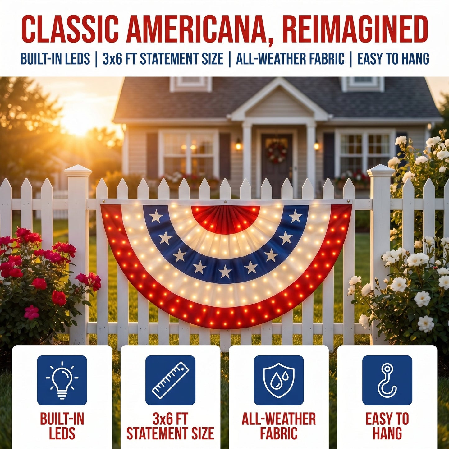 🔥2️⃣5️⃣0️⃣ Hot Sale - 3 x 6 Ft LED Patriotic Bunting Banner for America’s 250th