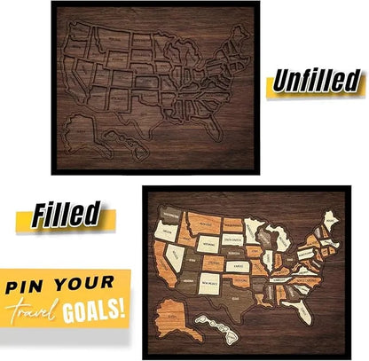 🔥Last Day 49% OFF - 🇺🇸 Wooden USA Travel Map Puzzle🧩