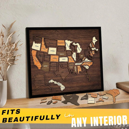 🔥Last Day 49% OFF - 🇺🇸 Wooden USA Travel Map Puzzle🧩