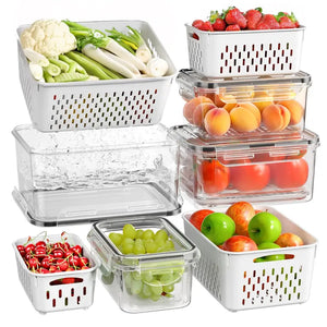 BPA-Free-Double DrainerFruit & Vegetable Storage Box,,Kitchen Accessories Storage Organizer, Household Essentials Durable