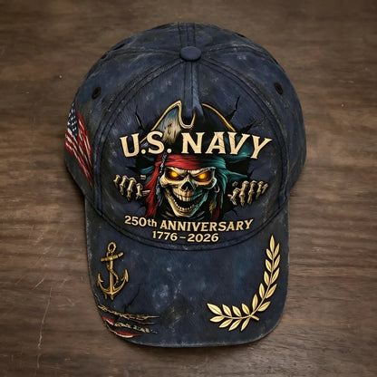 🔥 65K+ SOLD! ⚓ U.S. Navy 250th Anniversary Skull Cap – Bold Edition 🇺🇸