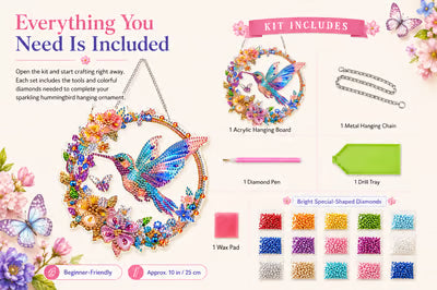 💥LAST DAY 57% OFF - Hummingbird Diamond Art Hanging Ornament Kit – Sparkling DIY Window Ornament 🐦✨