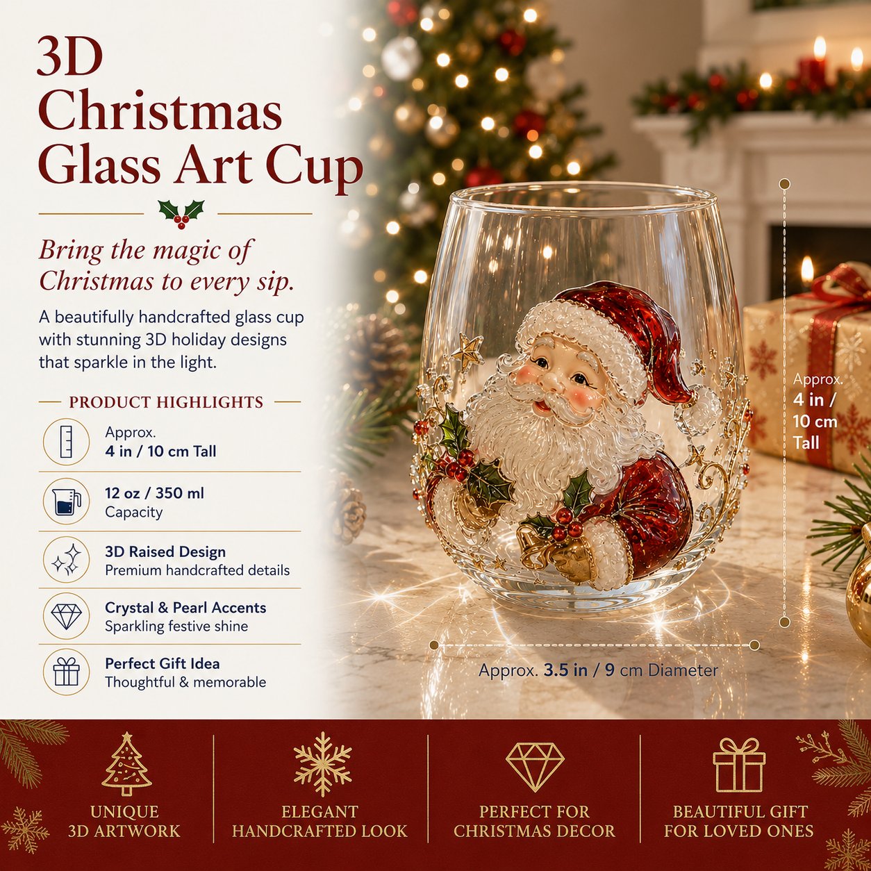 🎄LAST DAY 50% OFF✨ 3D Christmas Glass Art Cup