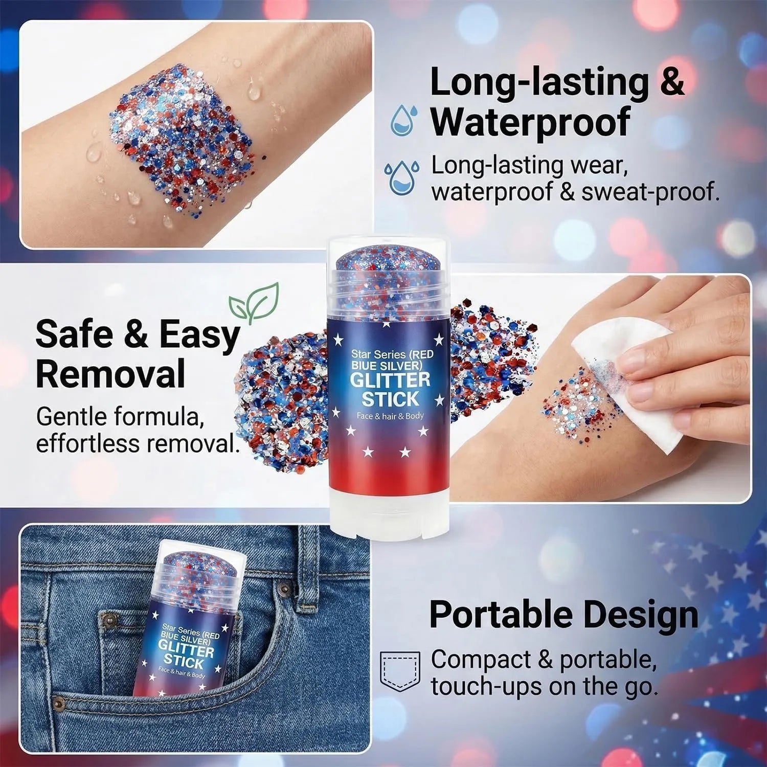 Sweat-proof and water-resistant glitter stick