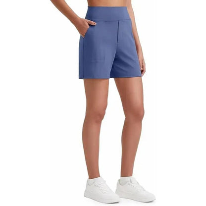 Women's High-Waisted Athletic Bermuda Shorts with Pockets – Running, Yoga, Summer Casual Activewear