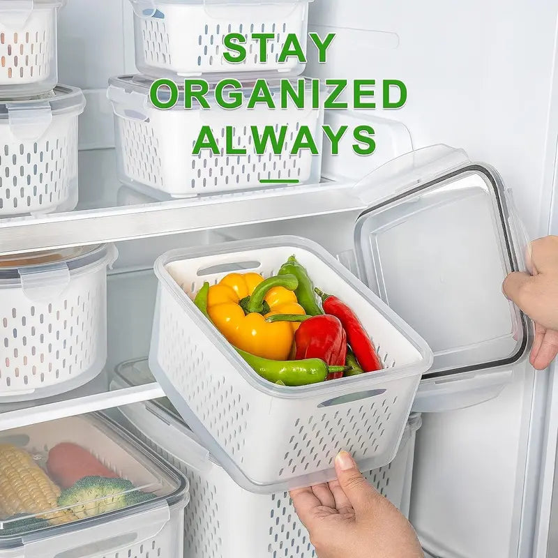 BPA-Free-Double DrainerFruit & Vegetable Storage Box,,Kitchen Accessories Storage Organizer, Household Essentials Durable