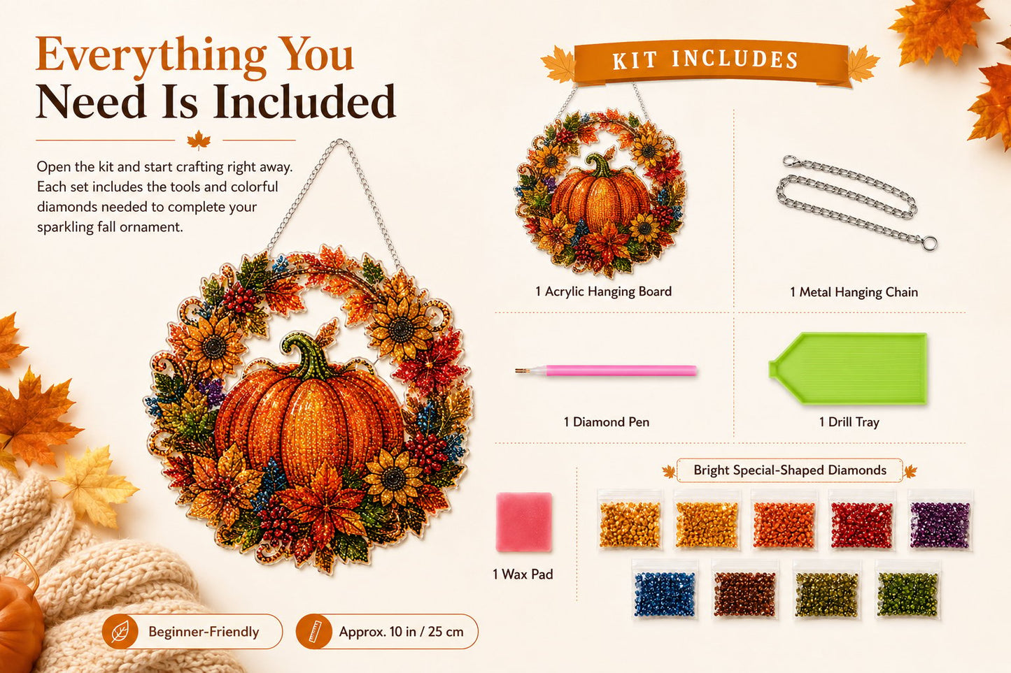 🔥2026 Hot Sale - 🍂✨Autumn Harvest Pumpkin Diamond Art Hanging Ornament Kit