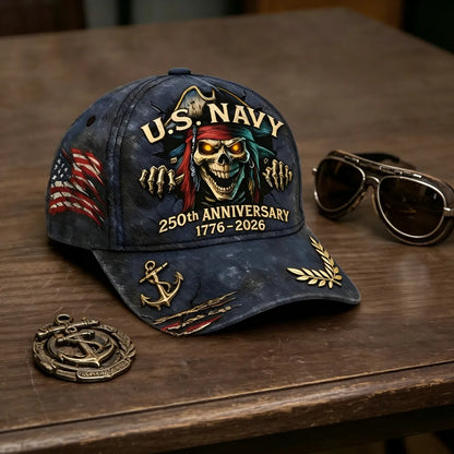 🔥 65K+ SOLD! ⚓ U.S. Navy 250th Anniversary Skull Cap – Bold Edition 🇺🇸