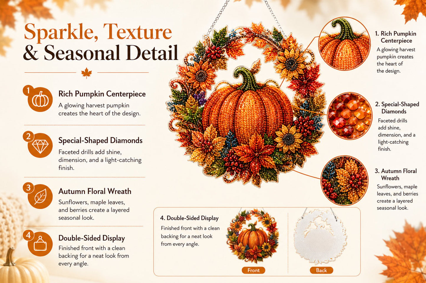 🔥2026 Hot Sale - 🍂✨Autumn Harvest Pumpkin Diamond Art Hanging Ornament Kit