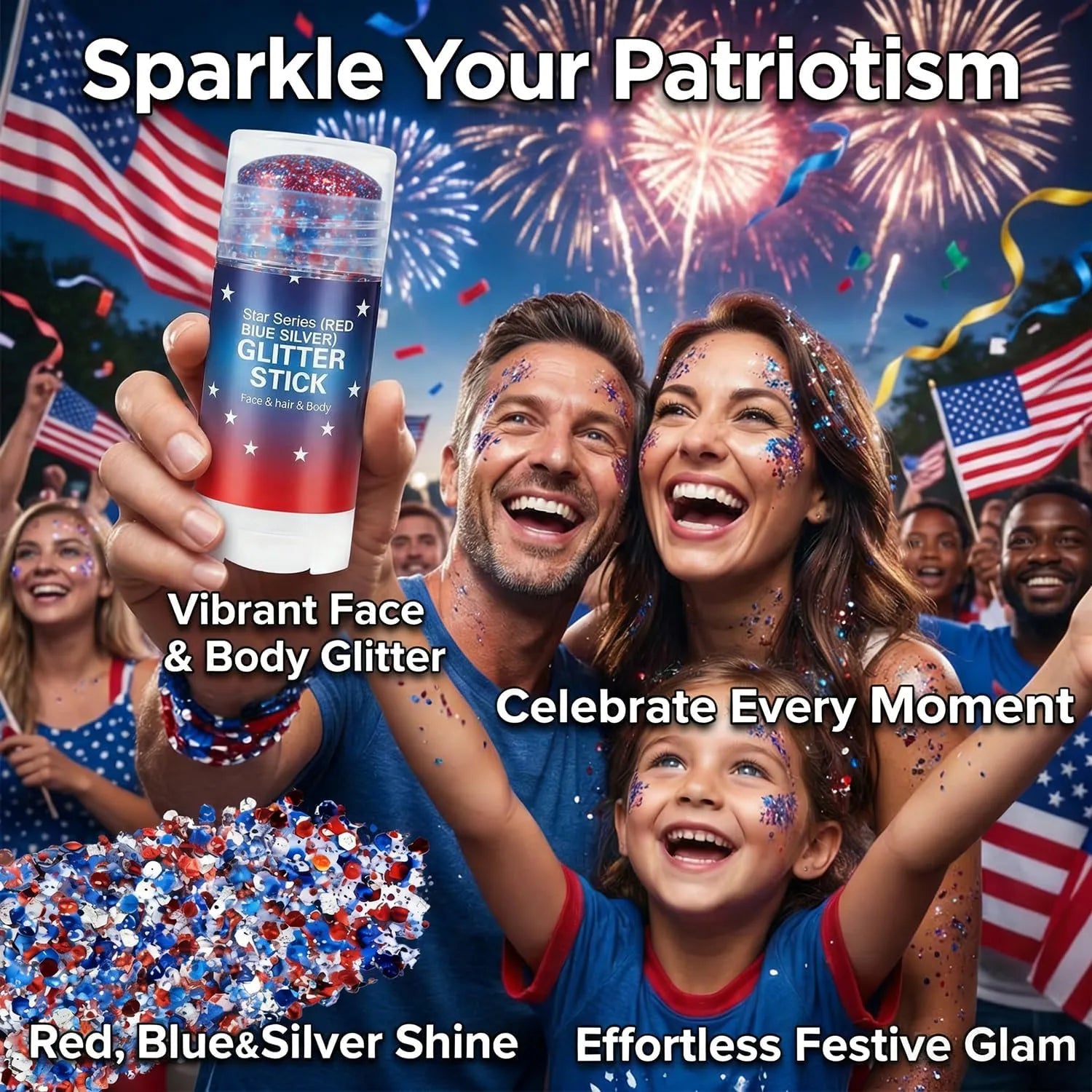 Patriotic glitter stick for festive celebration