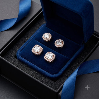 Halo Stud Earrings - Gold & Silver Round/Square Styles