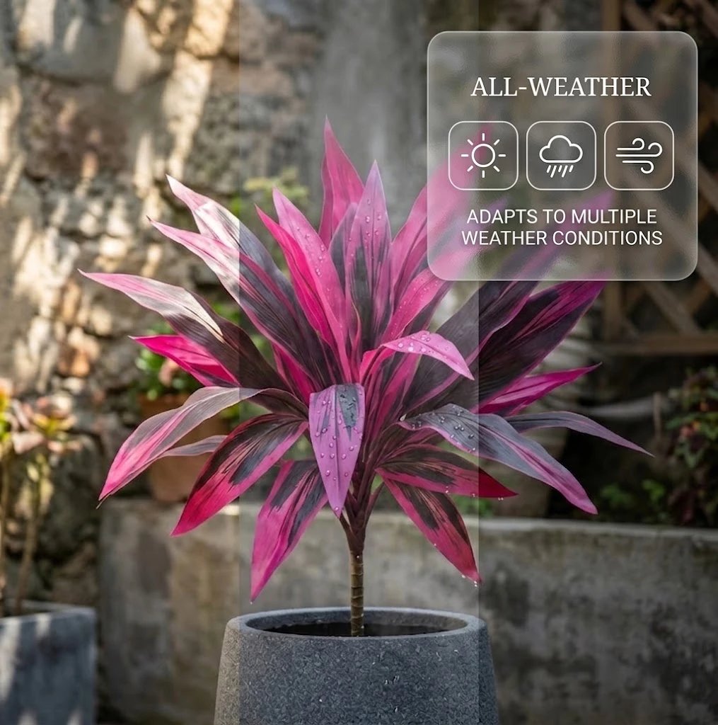 2Pcs Large Artificial Boston Fern & Dragon’s Blood Tree Plants | Vibrant Pink Purple Faux Plants for Garden Patio Balcony Decor 🌼