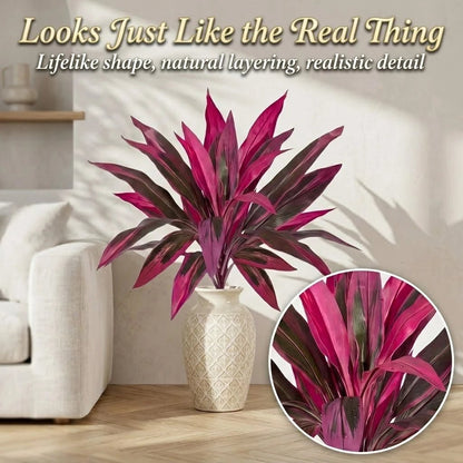 2Pcs Large Artificial Boston Fern & Dragon’s Blood Tree Plants | Vibrant Pink Purple Faux Plants for Garden Patio Balcony Decor 🌼