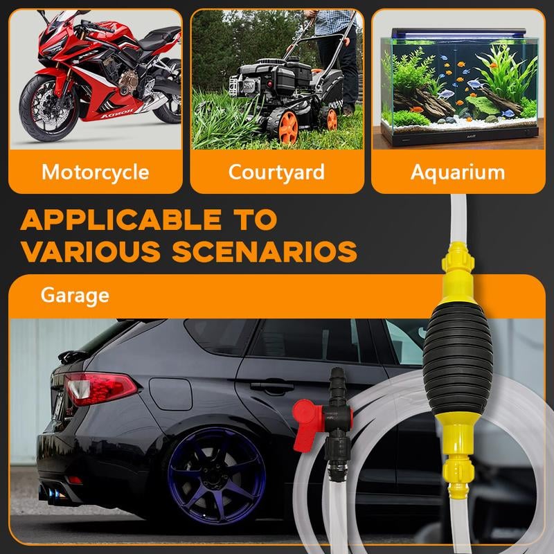 🚗💨2M Siphon Hand Pump with Shut-Off Valve | Fuel Transfer Pump for Cars & Motorcycles