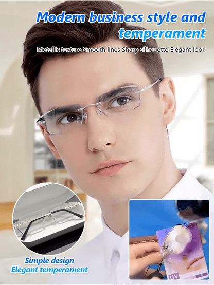 🔥Metal Frameless Highgrade Reading Glasses👍Blocks Blue Light, Radiation, and ultraviolet rays, Relieves Eye Fatigue👓️