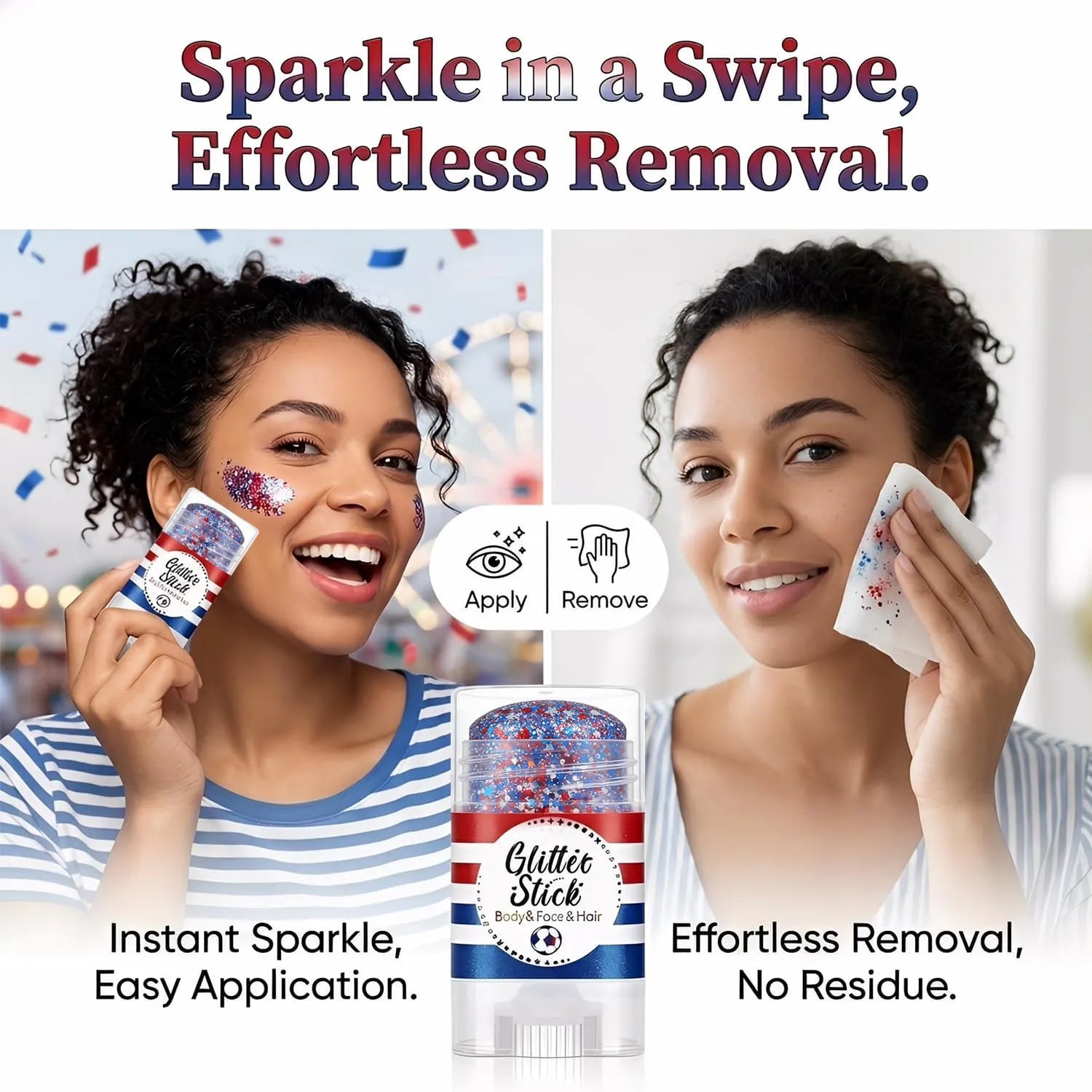 Easy removal patriotic glitter stick